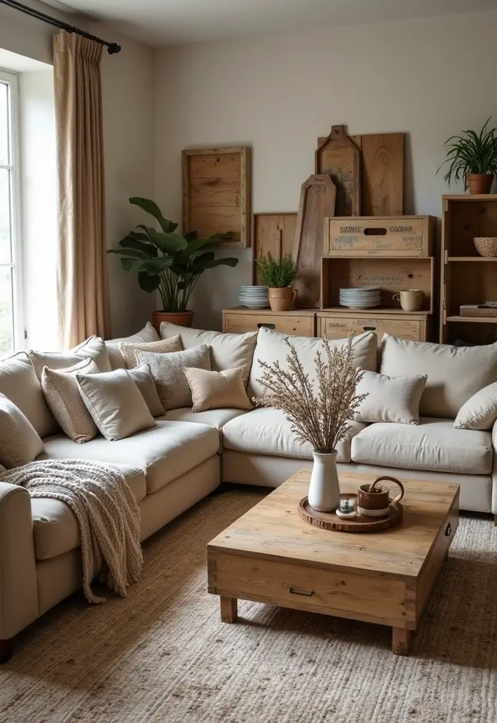 15 Organic Modern Living Room Ideas That Blend Natural Warmth & Sleek Style - 7. Rustic Accents