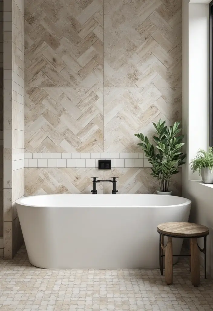 15 Japandi Bathroom Style Ideas That Transforms Your Space Into Pure Calm - 12. Unique Tile Patterns