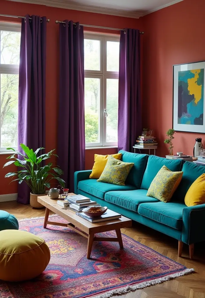 11 Maximalist Living Room Ideas That Burst With Personality & Style - 1. Bold Color Combinations