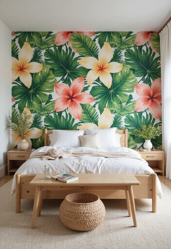 11 Floral Bedroom Wallpaper Ideas That Bloom With Personality and Charm - 2. Tropical Oasis