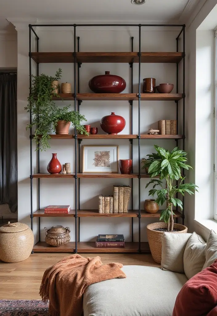 19 Dark Cherry Red Decor Ideas That Feel Seductive & Bold - 18. Dark Cherry Red in Open Shelving