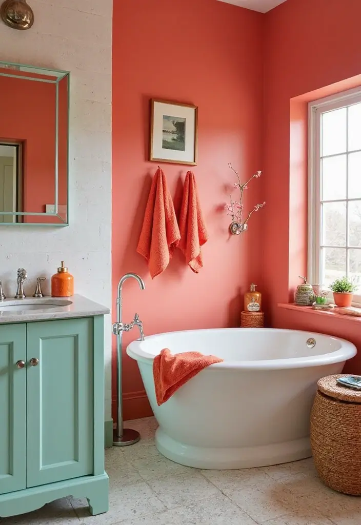 25 Bold Bathroom Color Ideas That Drench Your Space in Vibrance & Personality - 5. Bold Coral