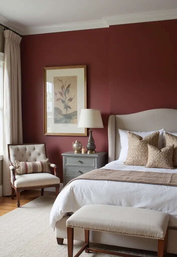 13 Cherry Bedroom Ideas That Feel Bold & Romantic - 1. Rich Cherry Accent Wall