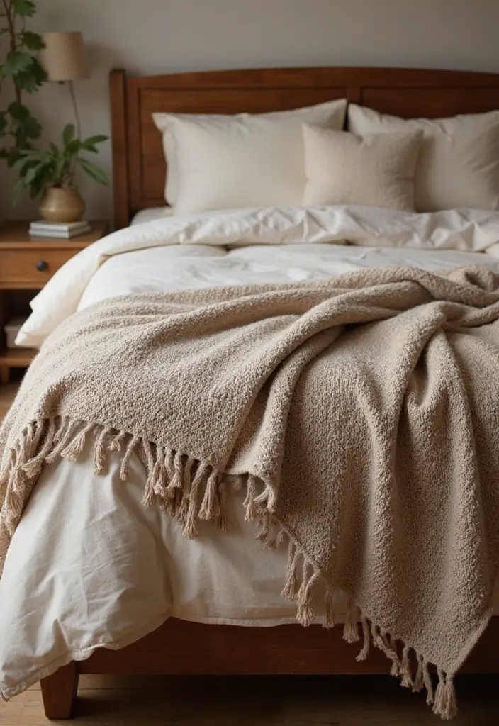 13 Natural Material Bedroom Ideas That Feel Organic & Effortlessly Elegant - 10. Natural Fiber Throws