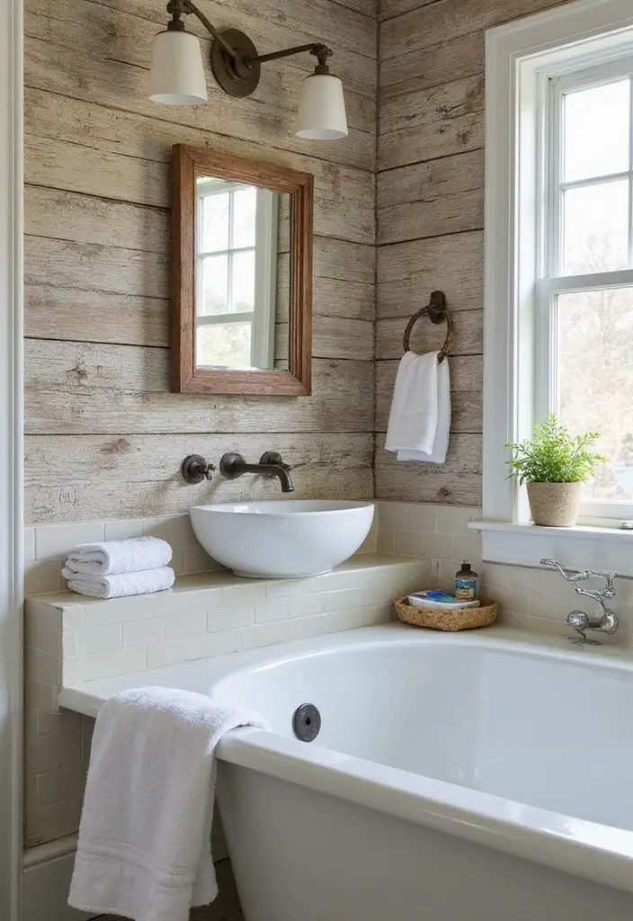 10 Stunning Bathroom Makeovers with Peel and Stick Wallpaper (You Won't Believe the Before Pictures!) - 2. Rustic Charm: Weathered Wonders