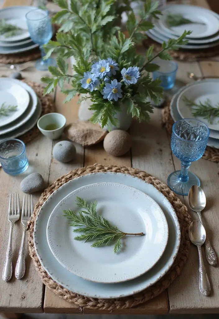 21 Dusty Blue Fall Tablescape Ideas That Will Reimagine Your Holiday Dinner - 12. Natural Elements and Textures