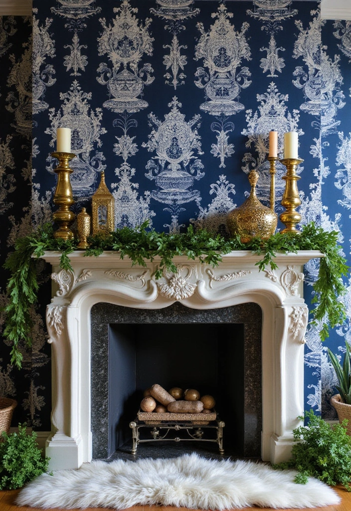 Top 10 Winter Toile Mantel Ideas That Reimagine Holiday Style (Wait Until #8!) - 4. Glamorous Gold Accents