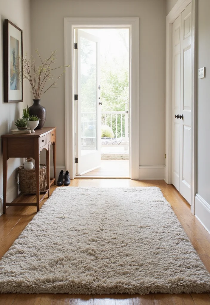 11 Cozy Modern Small Entryway Decor Ideas for Apartments That Create a Welcoming First Impression - 3. Add a Cozy Rug 1
